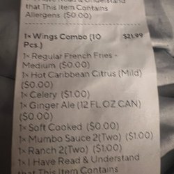 America's Best Wings - Receipt of purchase