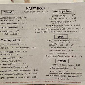 Akira Japanese Restaurant - Akira Happy Hour Menu - as of December 2025 - Japanese Near Me - Honolulu, Hawaii