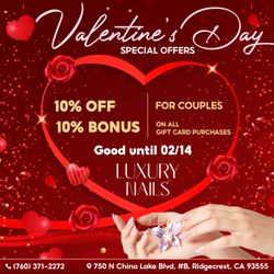 Luxury Nails - VALENTINE'S DAY SPECIAL OFFERS
Love is in the air at Luxury Nails! This Valentine's season, we're celebrating romance, friendship, a