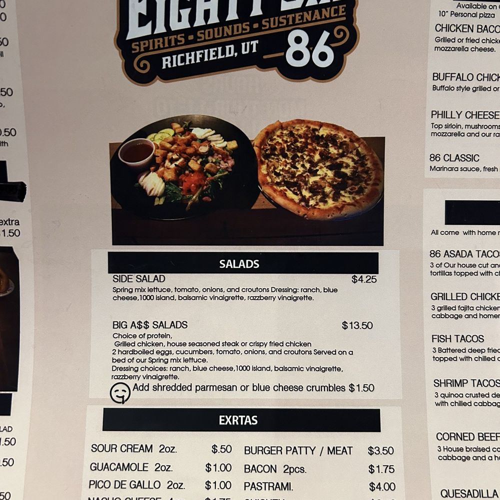 Bar86 - Menu - Bars Near Me - Richfield, Utah
