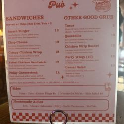 The Sundown Pub - Menu