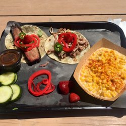 Harp Barbecue - One brisket taco. One pulled pork taco. One side of cheesy corn.