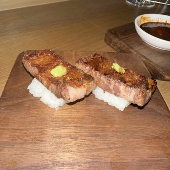Uchibā Austin - Gyutoro nigiri (short rib, it's a hot roll) LITERALLY worth the $12 per piece. SO tasty 10/10 YES YES YES - Cocktail Bars Near Me - Austin, Texas