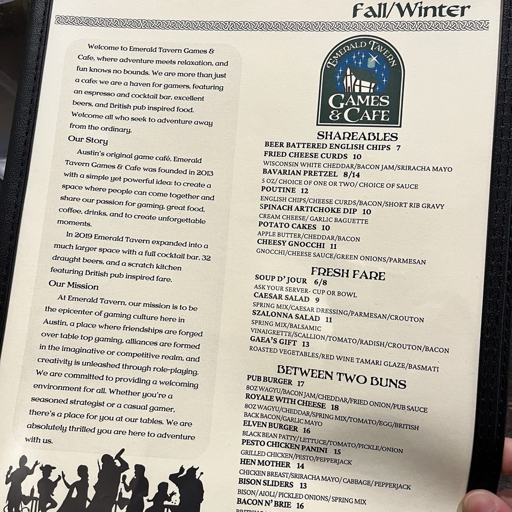 Emerald Tavern Games & Cafe - Menu - Coffee & Tea Near Me - Austin, Texas
