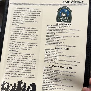 Emerald Tavern Games & Cafe - Menu - Coffee & Tea Near Me - Austin, Texas