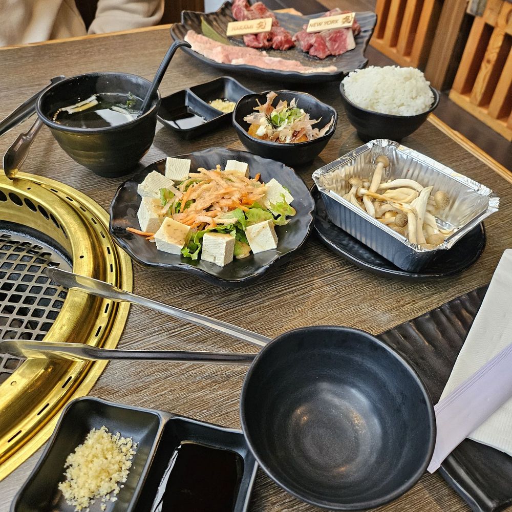 Homura Yakiniku - Tofu sesame salad (contains nuts), takoyaki, seaweed soup and shimeji mushrooms included in dineout - Japanese Near Me - Vancouver, British Columbia