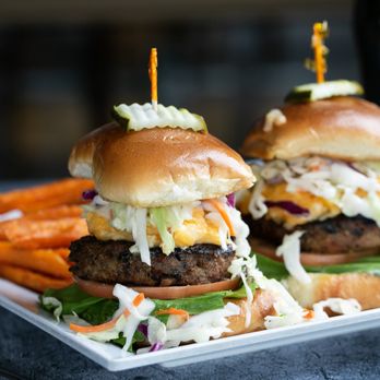 B&D Burgers | Broughton - two burgers with coleslaw and pickles - Bars Near Me - Savannah, Georgia B&D Burgers | Broughton - two burgers with coleslaw and pickles - Bars Near Me - Savannah, Georgia