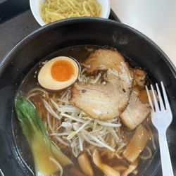 Menbow Ramen Bar - Shoyu Ramen with extra noodles in clear chicken broth ($17) - yum!