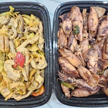 Lu's Garden - Sautéed Pork Tripe with Preserved Vegetable ($13.45) and Pan Fried Squid ($16.45). 5/30/2026 - Chinese Near Me - San Gabriel, California Lu's Garden - Sautéed Pork Tripe with Preserved Vegetable ($13.45) and Pan Fried Squid ($16.45). 5/30/2026 - Chinese Near Me - San Gabriel, California