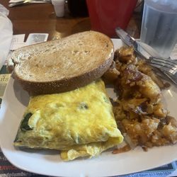 The Village Griddle - Spinach, mushrooms, caramelized onions and goat cheese omelette