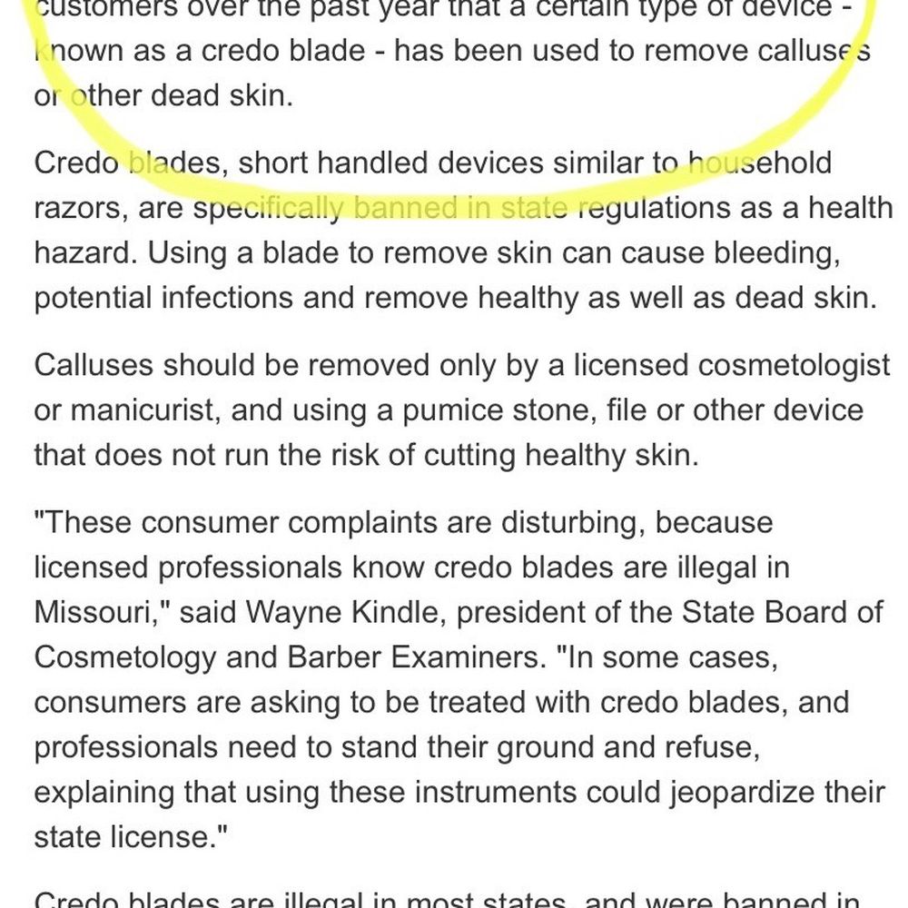 Cosmo Nails & Spa - Illegal to use cheese graters or razor blades to remove calluses - Nail Technicians Near Me - Saint Louis, Missouri Cosmo Nails & Spa - Illegal to use cheese graters or razor blades to remove calluses - Nail Technicians Near Me - Saint Louis, Missouri