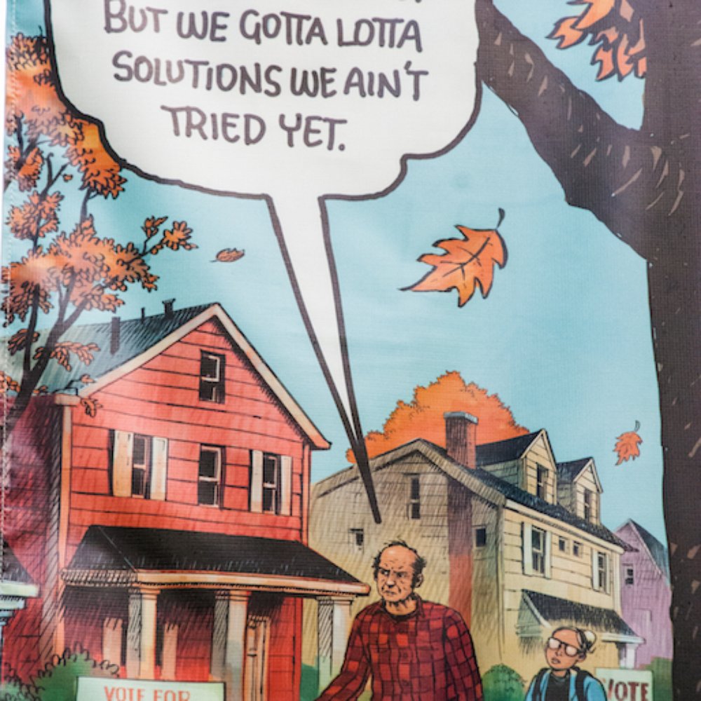 Harvey Pekar Park - A detail of the banner at the park. - Landmarks & Historical Buildings Near Me - Cleveland, Ohio