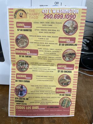Menu photo 1 The Happy Taco Fort Wayne, IN Menu photo 1 The Happy Taco Fort Wayne, IN