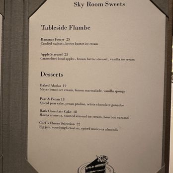Sky Room - Dessert menu as of January 2026 - American Near Me - Long Beach, California