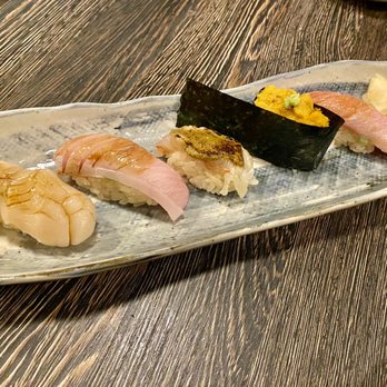 STEM Japanese Eatery - Scallop, o-toro, BC spot prawn, uni, hamachi nigiri - Japanese Near Me - Burnaby, British Columbia