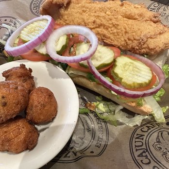 Razzoo's Cajun Cafe - Catfish po'boy with hush puppies - Cajun/Creole Near Me - Corpus Christi, Texas Razzoo's Cajun Cafe - Catfish po'boy with hush puppies - Cajun/Creole Near Me - Corpus Christi, Texas