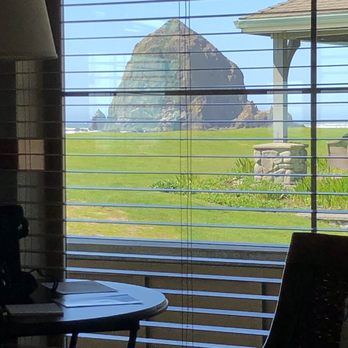 The Ocean Lodge - View of haystack rock from our corner room, first floor window - Hotels Near Me - Cannon Beach, Oregon The Ocean Lodge - View of haystack rock from our corner room, first floor window - Hotels Near Me - Cannon Beach, Oregon