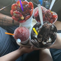 Monster dilly, Ice cube special, cherry snow cone, & Oreo Supreme