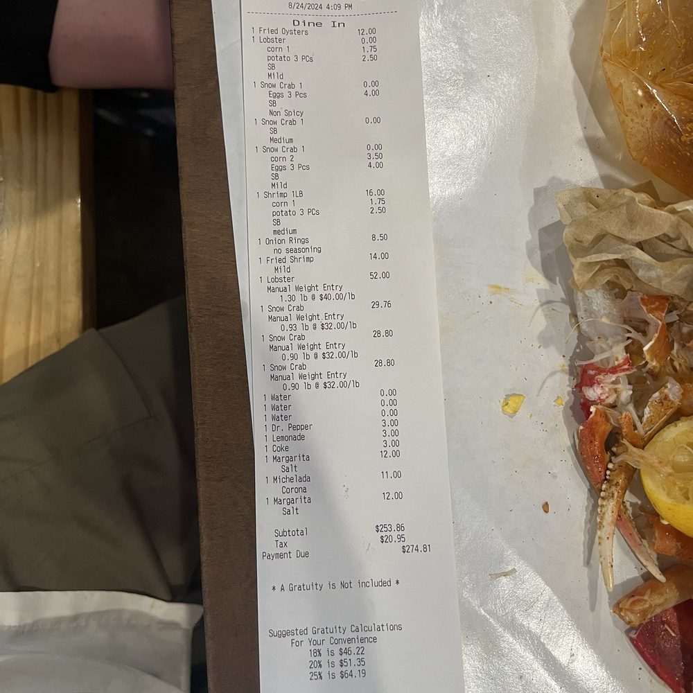 The Boiling Crab - Receipt. - Cajun/Creole Near Me - Dallas, Texas The Boiling Crab - Receipt. - Cajun/Creole Near Me - Dallas, Texas