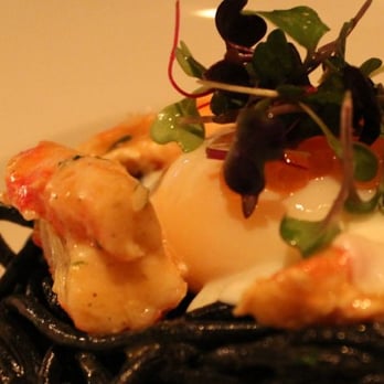 Scarpetta - Black Tonarelli + King Crab + Coddled Egg + Smoked Trout Roe - Italian Near Me - Las Vegas, Nevada Scarpetta - Black Tonarelli + King Crab + Coddled Egg + Smoked Trout Roe - Italian Near Me - Las Vegas, Nevada
