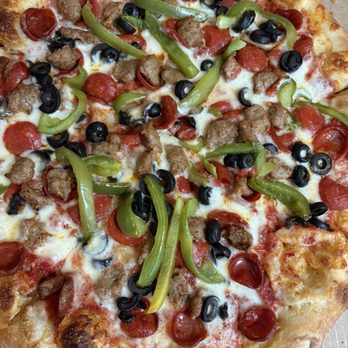 Old Town Pizza Parlor - Pepperoni, sausage, black olives, bell peppers Pizza Blanca -16" - Pizza Near Me - Albuquerque, New Mexico