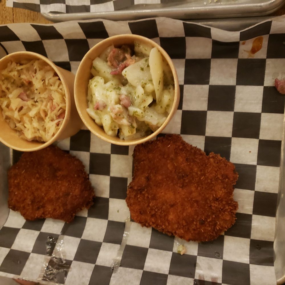 Fest Biergarten - Off the menu schnitzel platter. German potato salad is yummy! - Beer Gardens Near Me - Midlothian, Virginia Fest Biergarten - Off the menu schnitzel platter. German potato salad is yummy! - Beer Gardens Near Me - Midlothian, Virginia