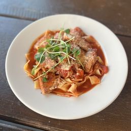 Braised pork bolognese- meat was fatty and sparce