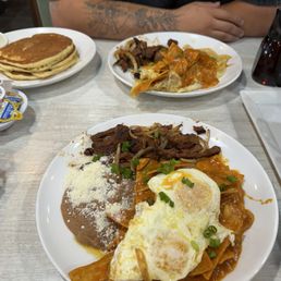 Asada Chilaquiles Plate Asada Chilaquiles Omelette amd all you can eat pancakes Asada Chilaquiles Plate Asada Chilaquiles Omelette amd all you can eat pancakes
