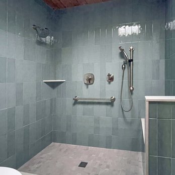 Zapata Design - Final trim, before glass enclosure for this Green step in shower in West Slope. - Interior Design Near Me - Portland, Oregon