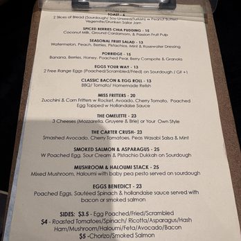 Miss Carter Cafe - Breakfast menu - Cafes Near Me - Sydney, NSW