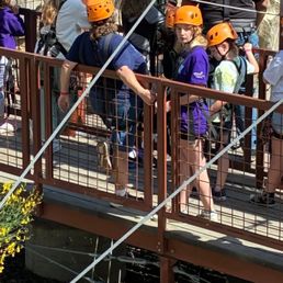 In line for the 60 foot zip line In line for the 60 foot zip line