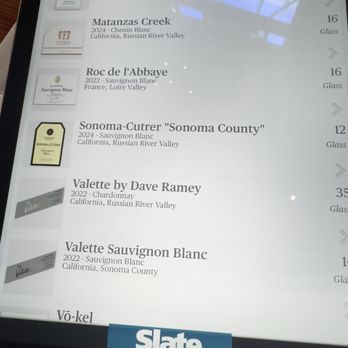 Valette Restaurant - The white wine list by the glass - New American Near Me - Healdsburg, California Valette Restaurant - The white wine list by the glass - New American Near Me - Healdsburg, California
