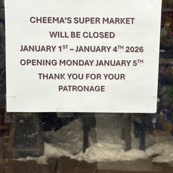 Cheema Supermarket - We will remain close from 01-01-2026 to 01-04-2026