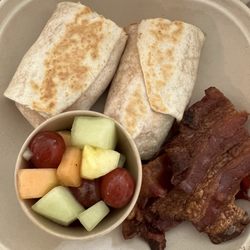 Breakfast Coupa Burrito with bacon on the side
