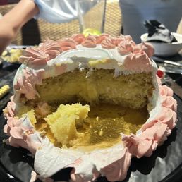 The cake tested like corn bread. I also asked not to put the yellow cream and they still put it. Birthday cake nightmare. The cake tested like corn bread. I also asked not to put the yellow cream and they still put it. Birthday cake nightmare.