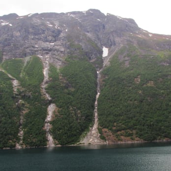 Dei syv søstre - The other side of the fjord has a waterfall named The Suitor.  He likes to flirt with the Seven Sisters. - Hiking Near Me
