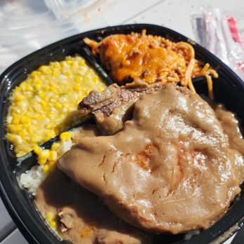 Mr. Jack’s Soul On The Go - Smothered pork chops, white rice, corn and spaghetti. - Soul Food Near Me - Kendall, Florida Mr. Jack’s Soul On The Go - Smothered pork chops, white rice, corn and spaghetti. - Soul Food Near Me - Kendall, Florida