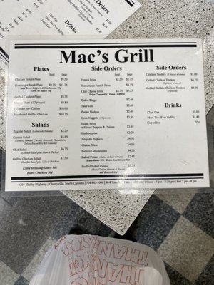 Menu photo 1 Mac's Grill Cherryville, NC Menu photo 1 Mac's Grill Cherryville, NC