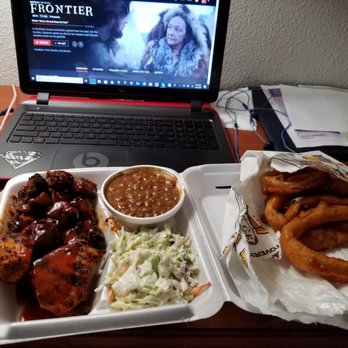Phil's BBQ - Rib-less, chick-less, sweet beans, and coleslaw along with a small order of onion rings. - Barbeque Near Me - San Diego, California