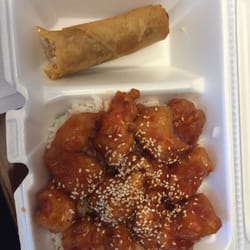 Yumm Bai - Plain white rice, some breaded chicken and a lonely, lonely egg roll, just under 10 bucks.