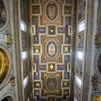 Chiesa di San Marcello al Corso - Wide-angle view of the ceiling and windows of San Marcello Al Corso - Churches Near Me - Rome, RM
