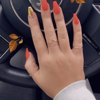 Michelle's Nails and Spa - Gold foil and matte orange - Nail Salons Near Me - Racine, Wisconsin Michelle's Nails and Spa - Gold foil and matte orange - Nail Salons Near Me - Racine, Wisconsin