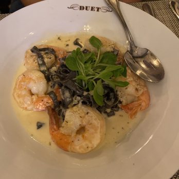 Duet Bakery and Restaurant - Shrimp Scampi over black linguine and cream sauce - American Near Me - Brooklyn, New York Duet Bakery and Restaurant - Shrimp Scampi over black linguine and cream sauce - American Near Me - Brooklyn, New York