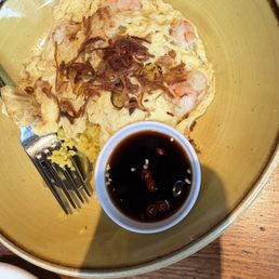 Shrimp and eggs over rice Shrimp and eggs over rice