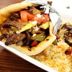 Kebab King - Beef gyro with rice and grilled veggies
