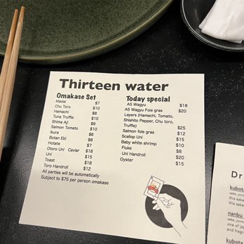 Thirteen Water - Menu - Sushi Bars Near Me - New York, New York Thirteen Water - Menu - Sushi Bars Near Me - New York, New York