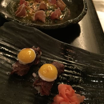 Tanta - skirt steak niguiri in the front, tuna tiradito in the back - Peruvian Near Me - Chicago, Illinois
