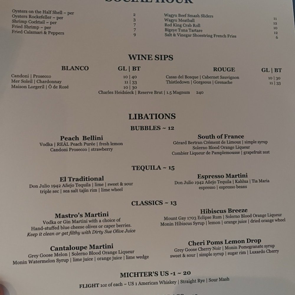 Mastro's Steakhouse - HH menu - Steakhouses Near Me - Chicago, Illinois Mastro's Steakhouse - HH menu - Steakhouses Near Me - Chicago, Illinois