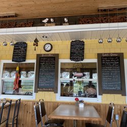 By the River Cafe and Bakery - Chalkboard menus in smaller dining area near outdoor eating deck