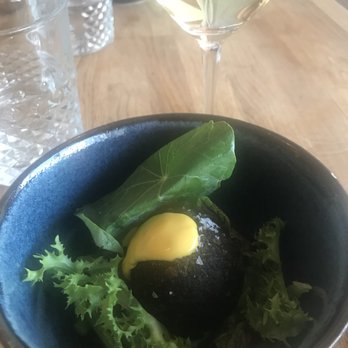 Kali Steak  - Course #3 Charcoal egg with poached asparagus and greens served with a Grüner - Steakhouses Near Me - Los Angeles, California